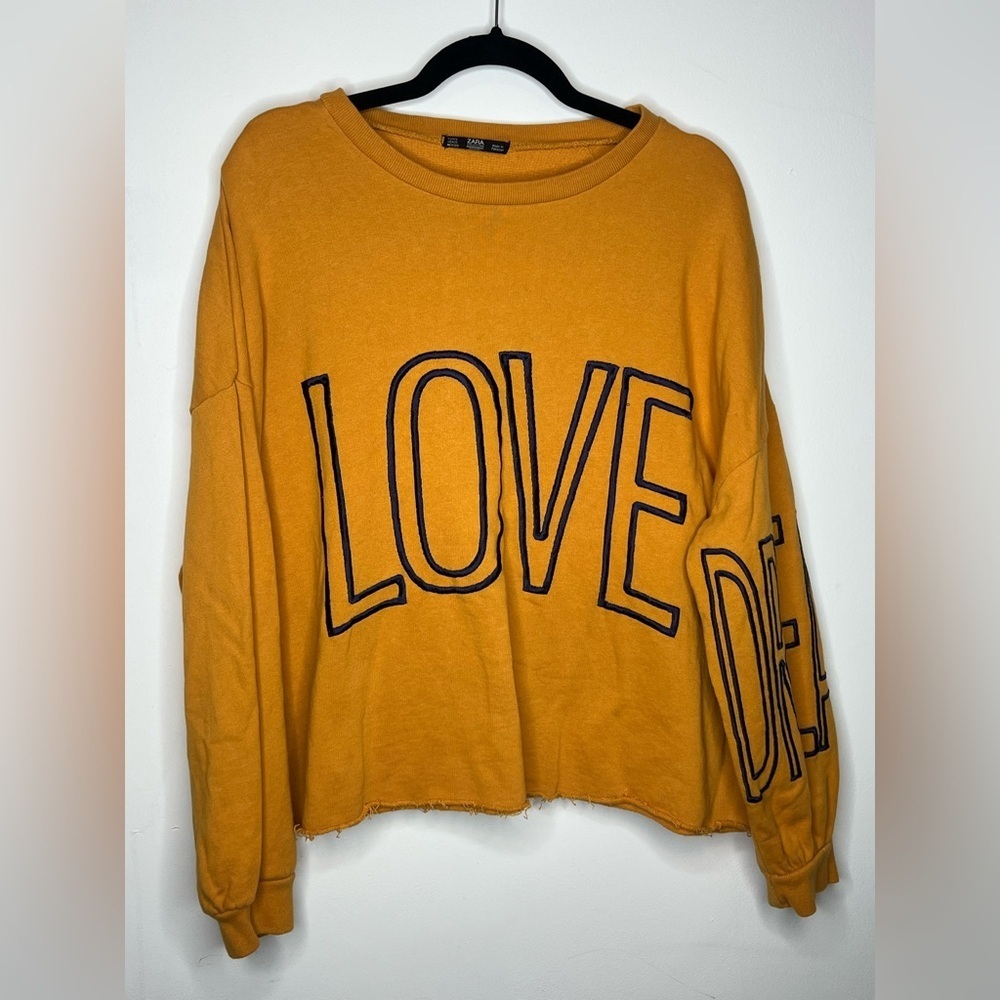 ZARA Cropped Love Dreamer crop sweatshirt embroidered EUC oversized size small